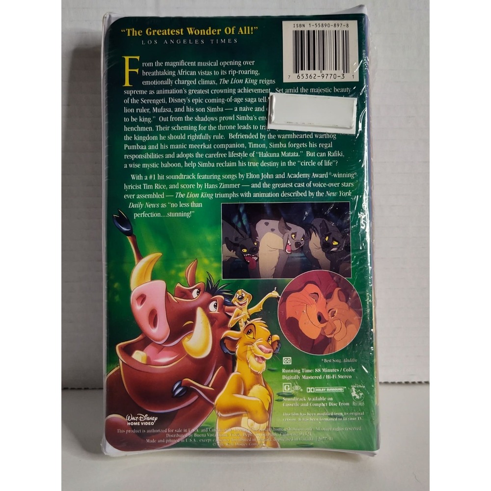 The Lion King - New Sealed! VHS Disney 1995 Video Tape Masterpiece VTG Clamshell - Picture 4 of 4